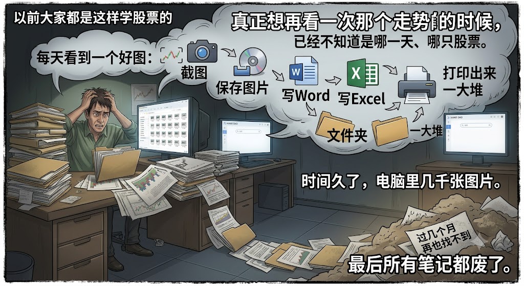 传统学股方式:截图、文件夹、混乱不堪